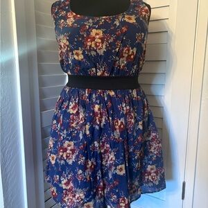 Floral Sleeveless Dress with Black Elastic Waist